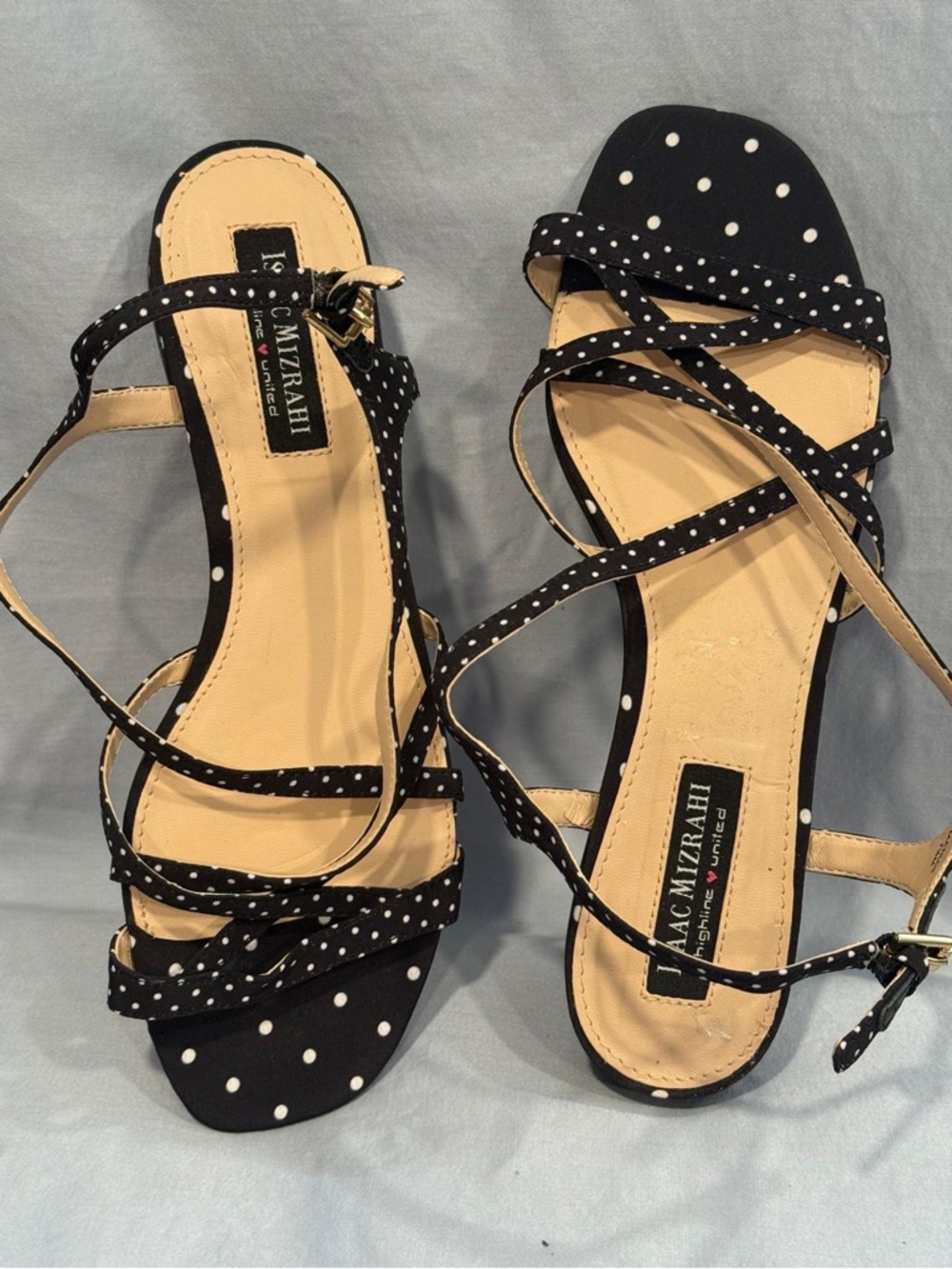 Isaac Mizrahi Black and White Polka Dot Strappy Sandals